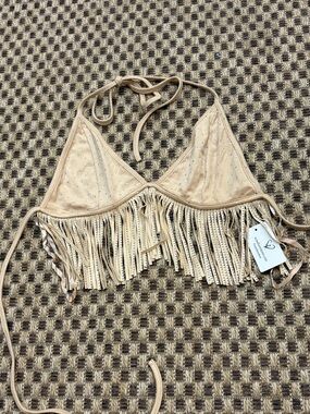 NWT Windsor Fringed and Fab Faux Suede Halter Top SIZE M Coachella Festival